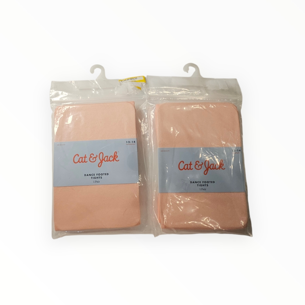 Cat & Jack Footed Dance Tights Pink Set of 2 size 12/14 New in Package